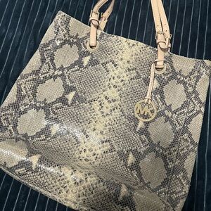 Michael Kors Beige Snake Print Tote